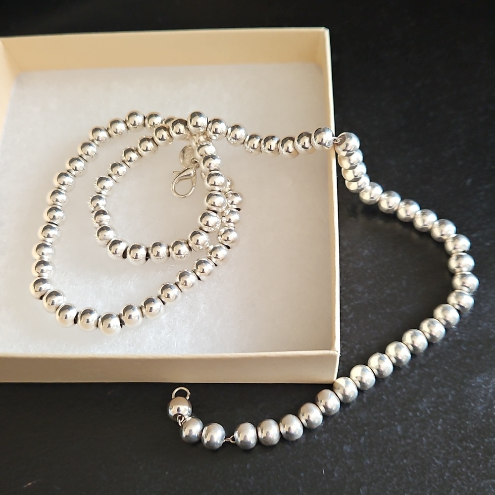 NEW 925 SILVER CLASSIC BEAD NECKLACE 18" - Picture 4 of 6
